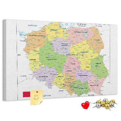 Panou din pluta Harta Poloniei cu voievodate colorate
