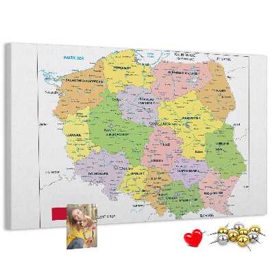 Panou din pluta Harta Poloniei cu voievodate colorate