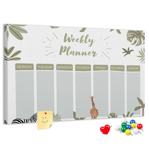 Panou de pluta Planificator săptămânal cu model vegetal