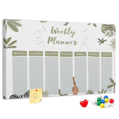 Panou de pluta Planificator săptămânal cu model vegetal