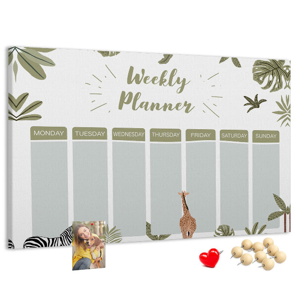 Panou de pluta Planificator săptămânal cu model vegetal