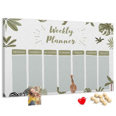 Panou de pluta Planificator săptămânal cu model vegetal