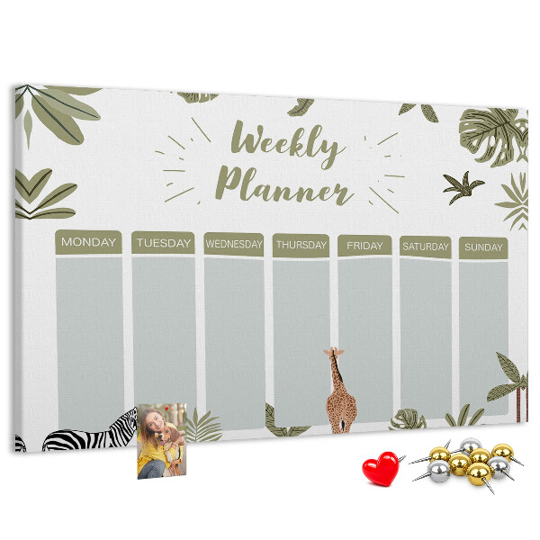 Panou de pluta Planificator săptămânal cu model vegetal