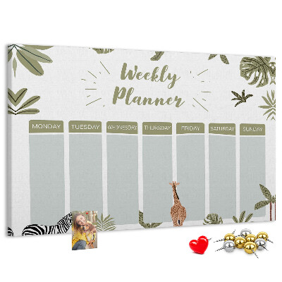 Panou de pluta Planificator săptămânal cu model vegetal