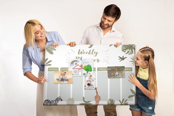 Panou de pluta Planificator săptămânal cu model vegetal