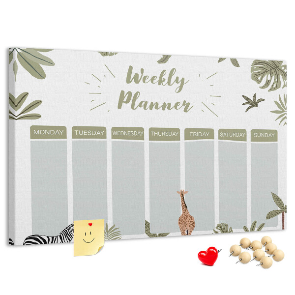 Panou de pluta Planificator săptămânal cu model vegetal