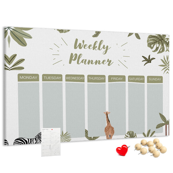 Panou de pluta Planificator săptămânal cu model vegetal