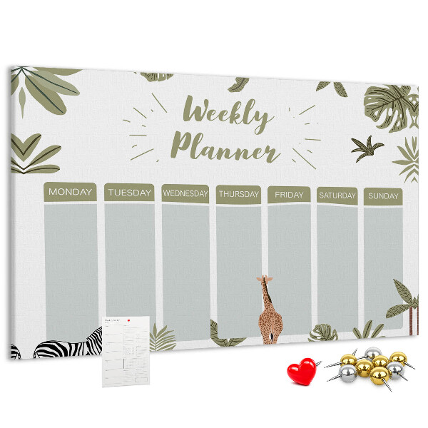 Panou de pluta Planificator săptămânal cu model vegetal