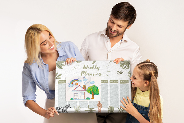 Panou de pluta Planificator săptămânal cu model vegetal