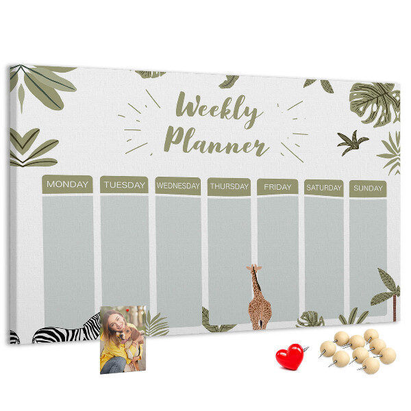 Panou de pluta Planificator săptămânal cu model vegetal
