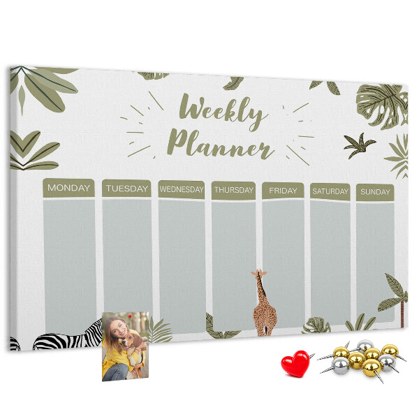 Panou de pluta Planificator săptămânal cu model vegetal