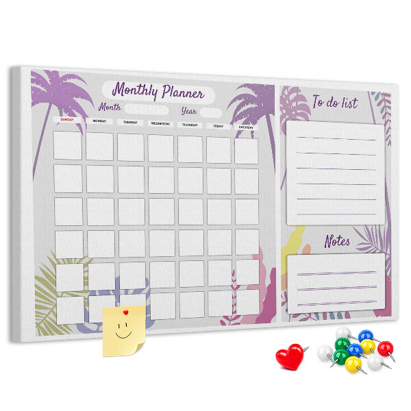 Panou din pluta Calendar lunar cu motiv de plante tropicale