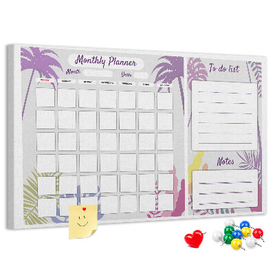Panou din pluta Calendar lunar cu motiv de plante tropicale