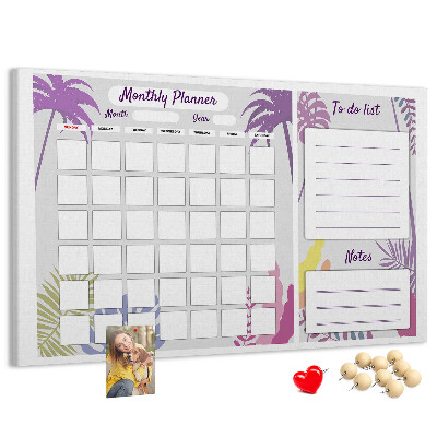 Panou din pluta Calendar lunar cu motiv de plante tropicale