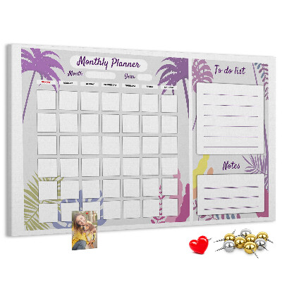Panou din pluta Calendar lunar cu motiv de plante tropicale