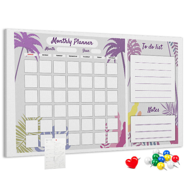 Panou din pluta Calendar lunar cu motiv de plante tropicale