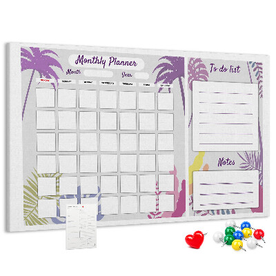 Panou din pluta Calendar lunar cu motiv de plante tropicale