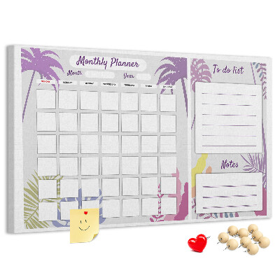 Panou din pluta Calendar lunar cu motiv de plante tropicale