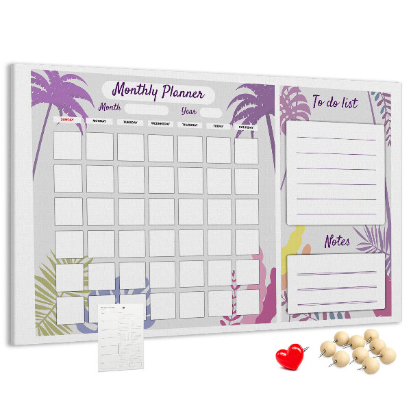 Panou din pluta Calendar lunar cu motiv de plante tropicale
