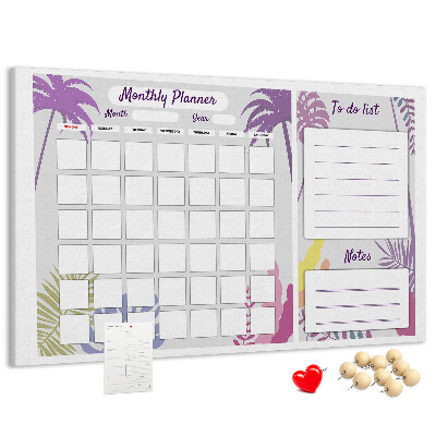 Panou din pluta Calendar lunar cu motiv de plante tropicale