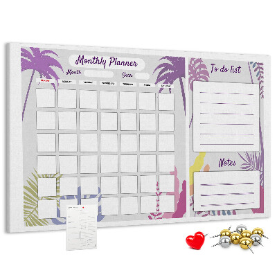 Panou din pluta Calendar lunar cu motiv de plante tropicale