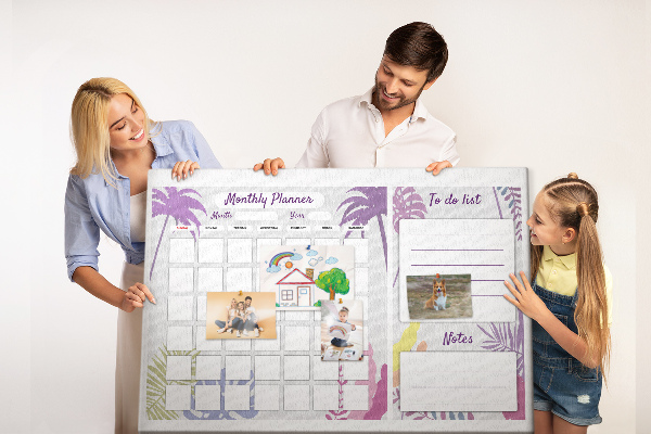 Panou din pluta Calendar lunar cu motiv de plante tropicale