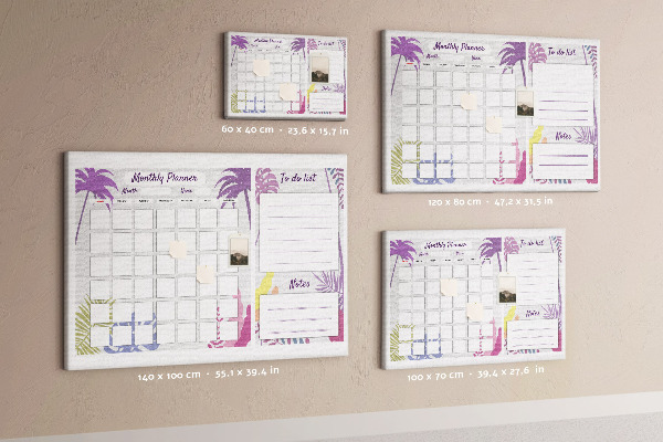 Panou din pluta Calendar lunar cu motiv de plante tropicale