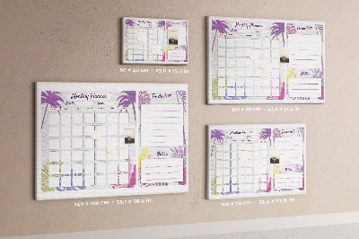 Panou din pluta Calendar lunar cu motiv de plante tropicale