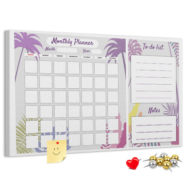 Panou din pluta Calendar lunar cu motiv de plante tropicale