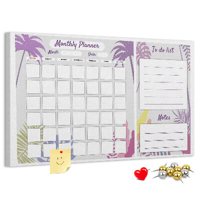 Panou din pluta Calendar lunar cu motiv de plante tropicale