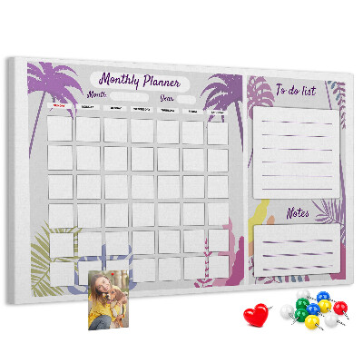 Panou din pluta Calendar lunar cu motiv de plante tropicale