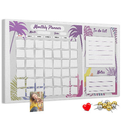 Panou din pluta Calendar lunar cu motiv de plante tropicale