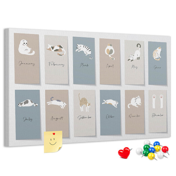 Panou de pluta Calendar cu ilustrații drăguțe cu animale de companie