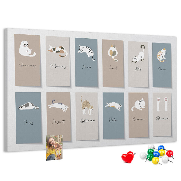 Panou de pluta Calendar cu ilustrații drăguțe cu animale de companie