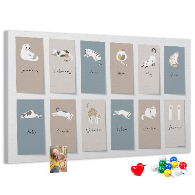 Panou de pluta Calendar cu ilustrații drăguțe cu animale de companie
