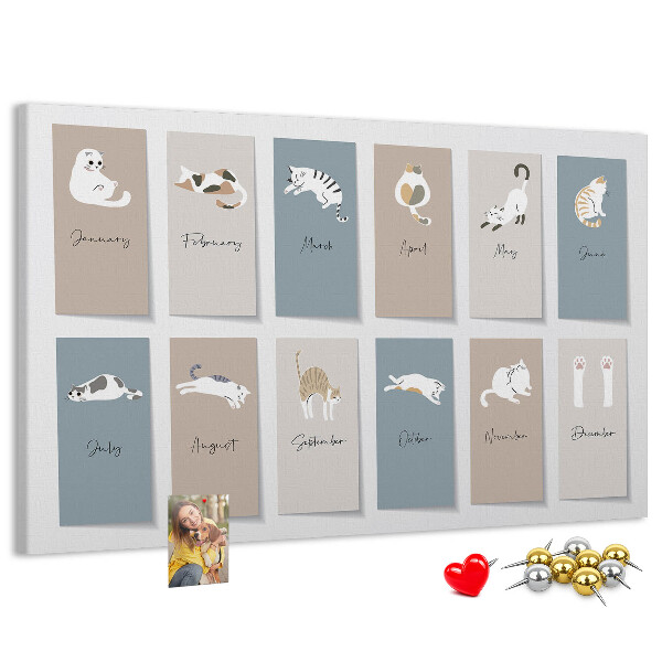 Panou de pluta Calendar cu ilustrații drăguțe cu animale de companie