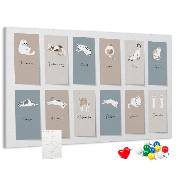 Panou de pluta Calendar cu ilustrații drăguțe cu animale de companie