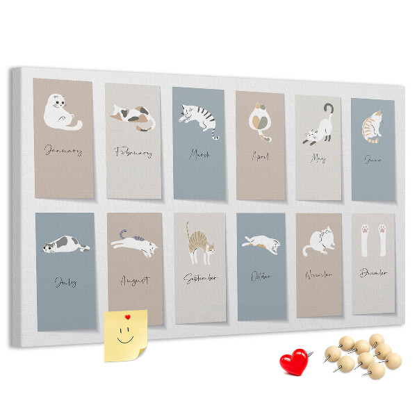 Panou de pluta Calendar cu ilustrații drăguțe cu animale de companie