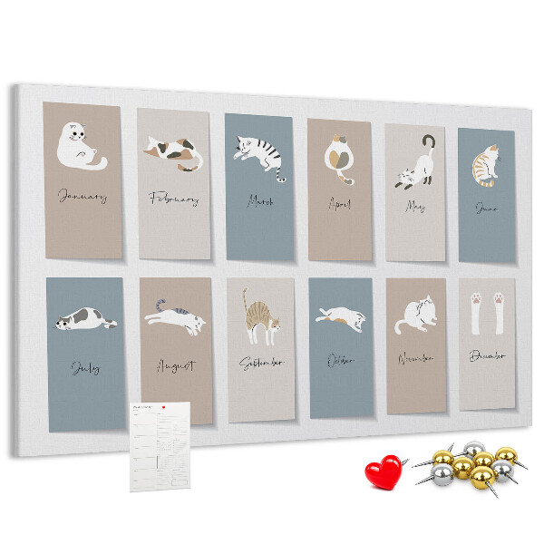 Panou de pluta Calendar cu ilustrații drăguțe cu animale de companie