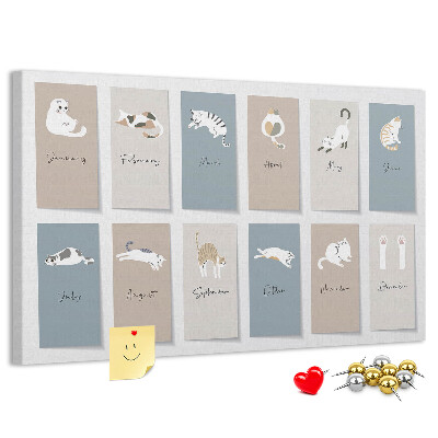 Panou de pluta Calendar cu ilustrații drăguțe cu animale de companie