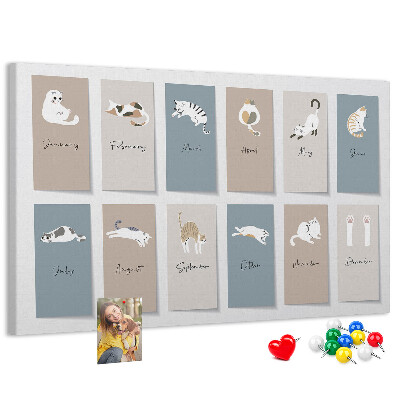 Panou de pluta Calendar cu ilustrații drăguțe cu animale de companie