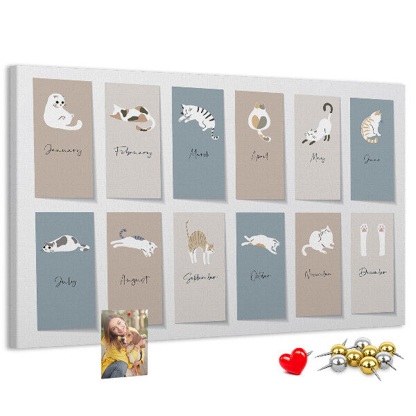 Panou de pluta Calendar cu ilustrații drăguțe cu animale de companie