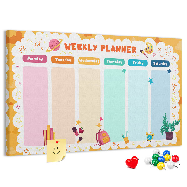 Panou din pluta Planificator săptămânal colorat cu teme școlare