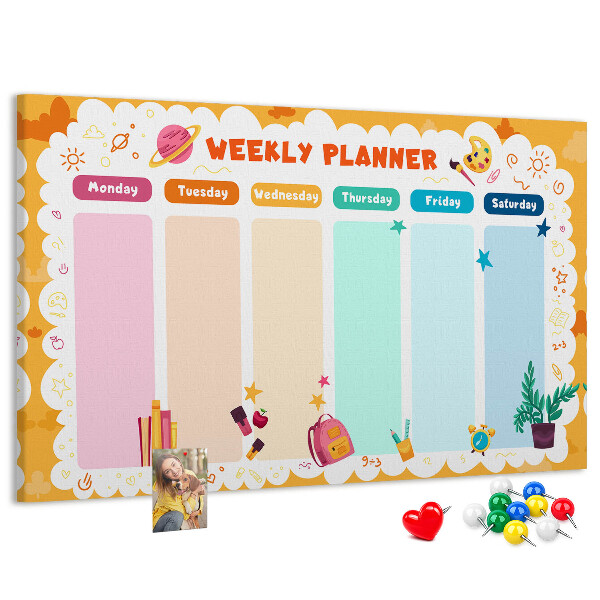 Panou din pluta Planificator săptămânal colorat cu teme școlare