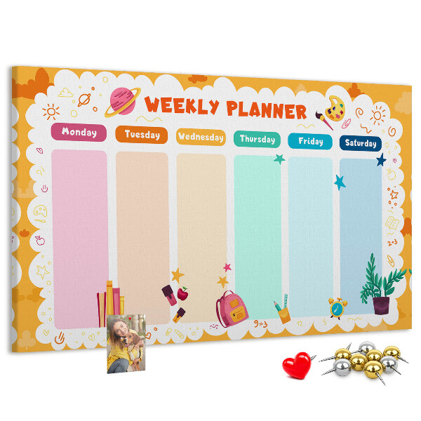 Panou din pluta Planificator săptămânal colorat cu teme școlare