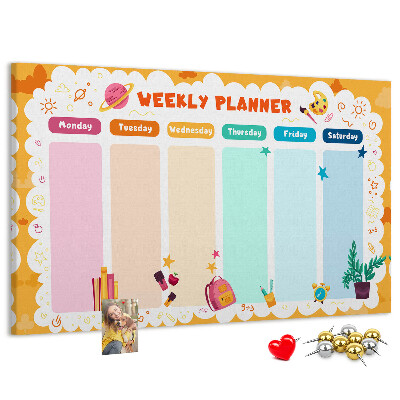 Panou din pluta Planificator săptămânal colorat cu teme școlare