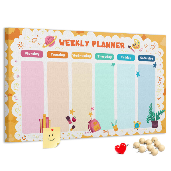 Panou din pluta Planificator săptămânal colorat cu teme școlare