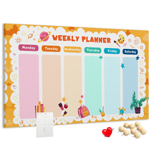 Panou din pluta Planificator săptămânal colorat cu teme școlare