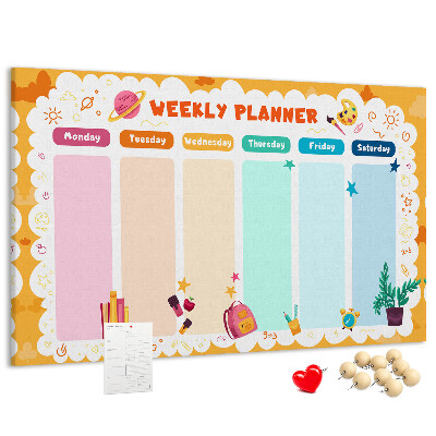 Panou din pluta Planificator săptămânal colorat cu teme școlare
