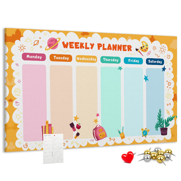Panou din pluta Planificator săptămânal colorat cu teme școlare